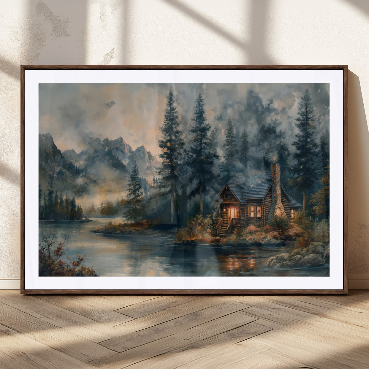 Rustic Cabin Woods Wall Art Print | Lake in a Forest Canvas