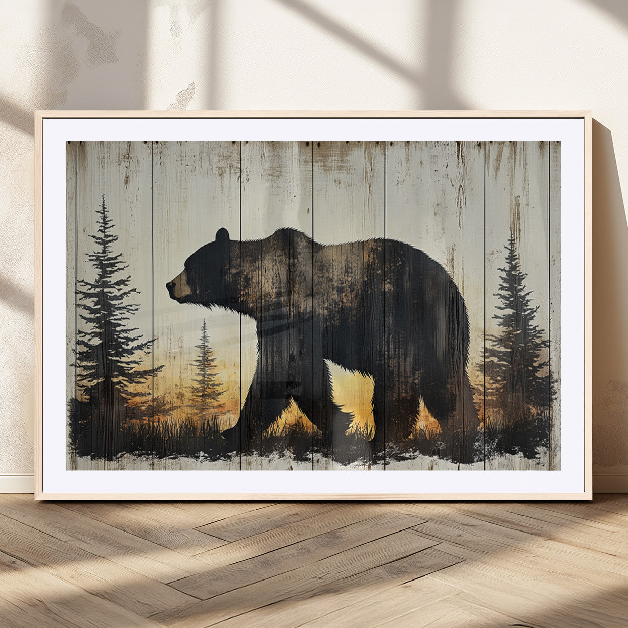 Vintage Bear Wall Art Canvas Print for Farmhouse - Mountain