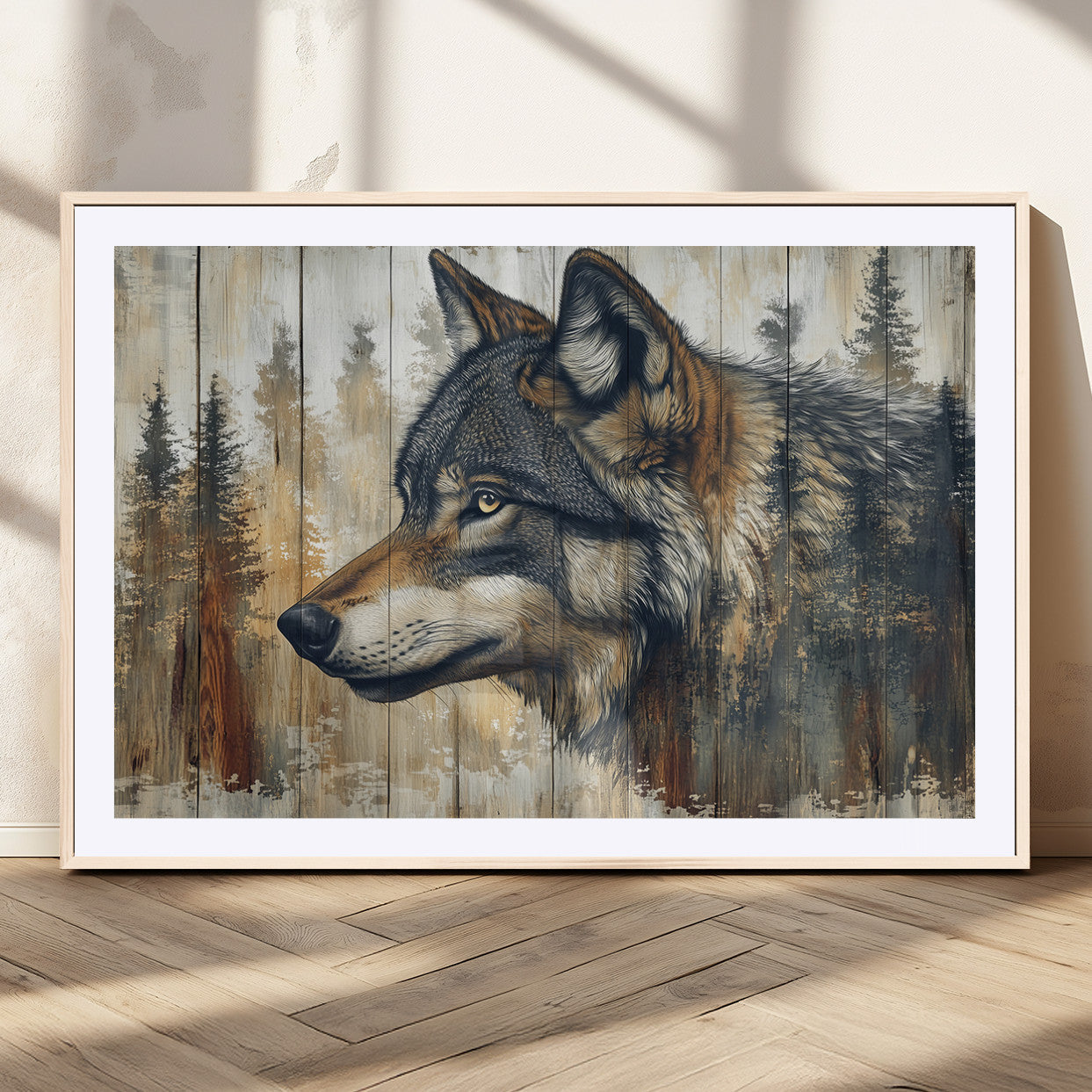 Rustic Wolf Wall Art Canvas Print – Vintage Woodland