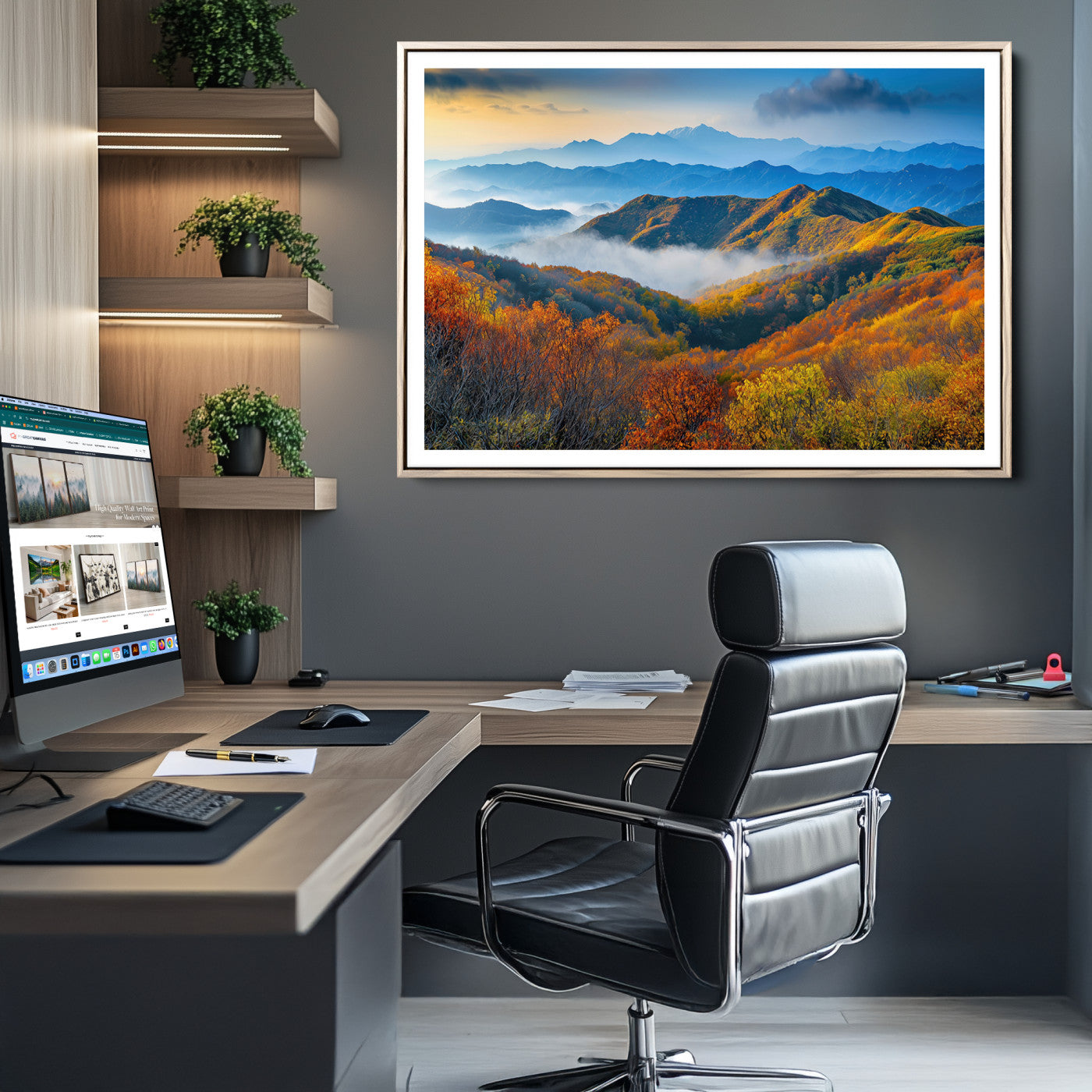 Autumn Mountains Wall Art Canvas Print – Foggy Peaks