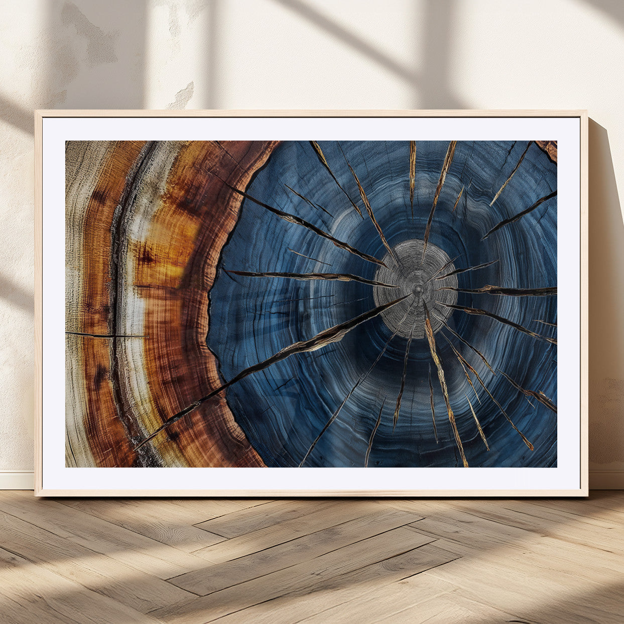 Framed Abstract Tree Ring Wall Art Print Natural Rustic Wood
