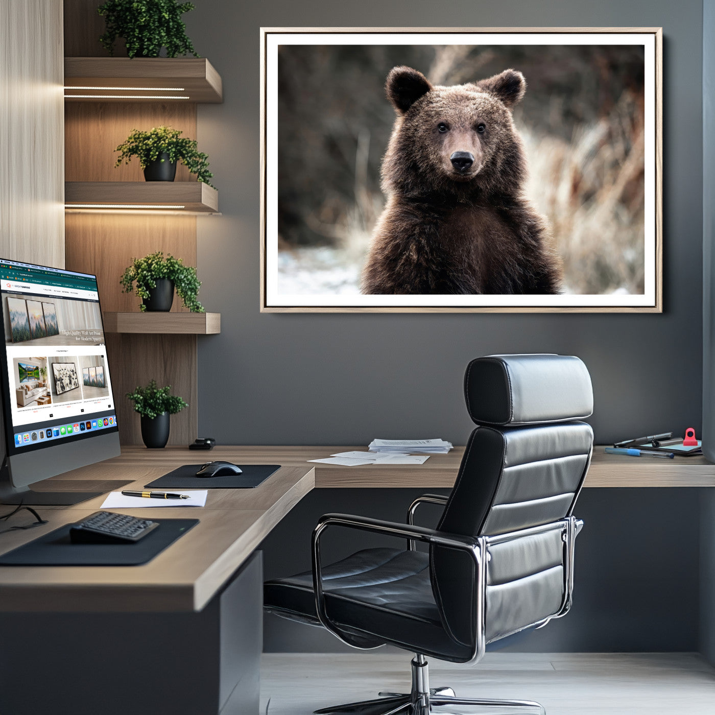 Brown Bear Wall Art Canvas Print – Framed Majestic Woodland