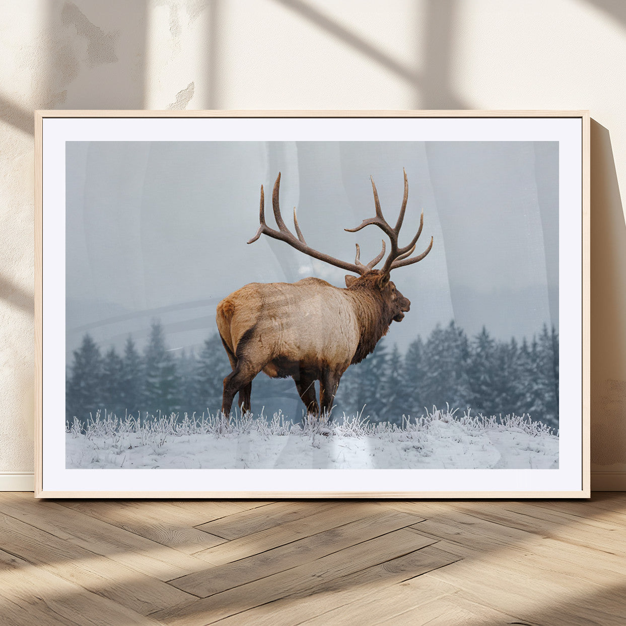 Majestic Elk Snowy Forest Wall Art Canvas Print – Winter