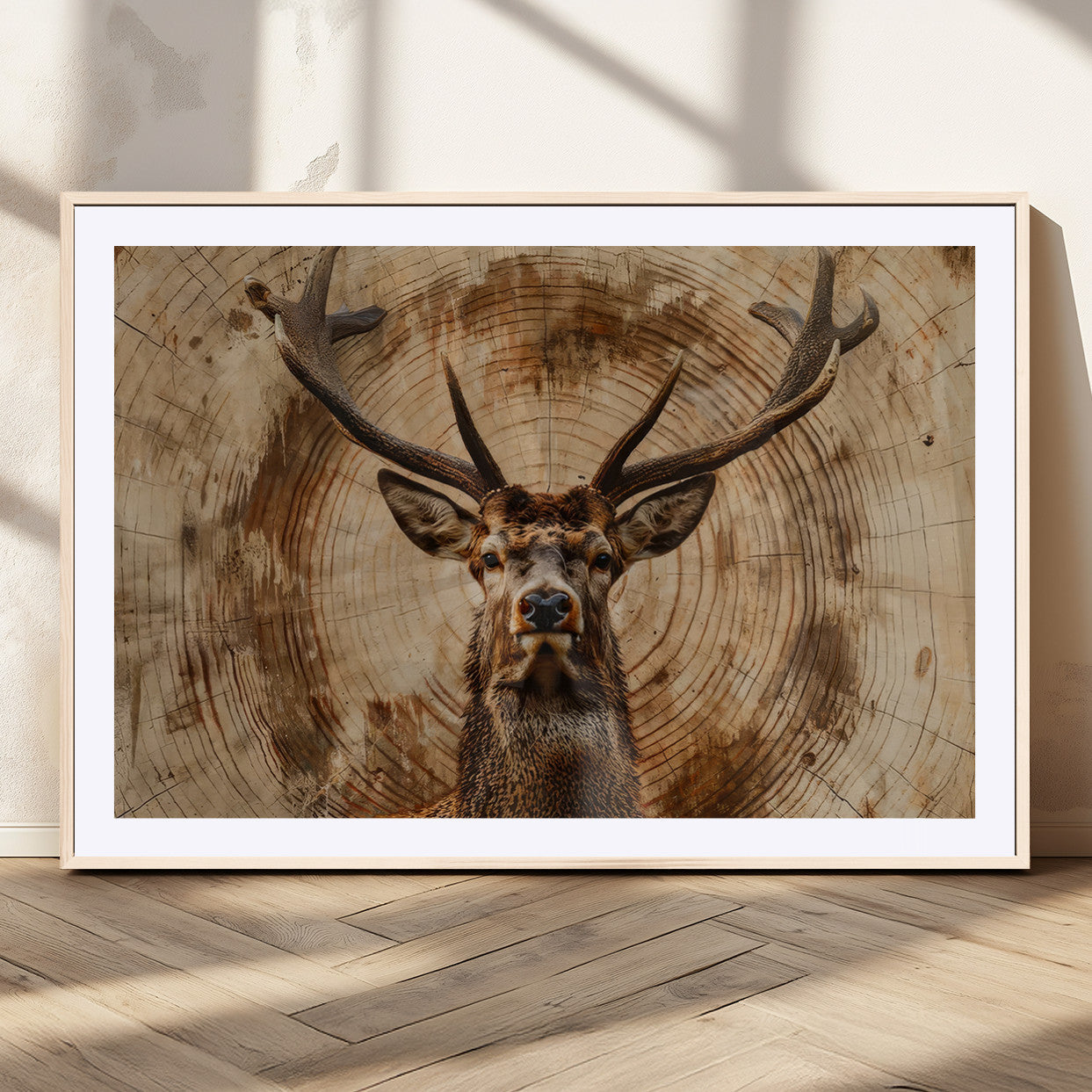 Wood Abstract Deer Wall Art | Rustic Wildlife Canvas Print |