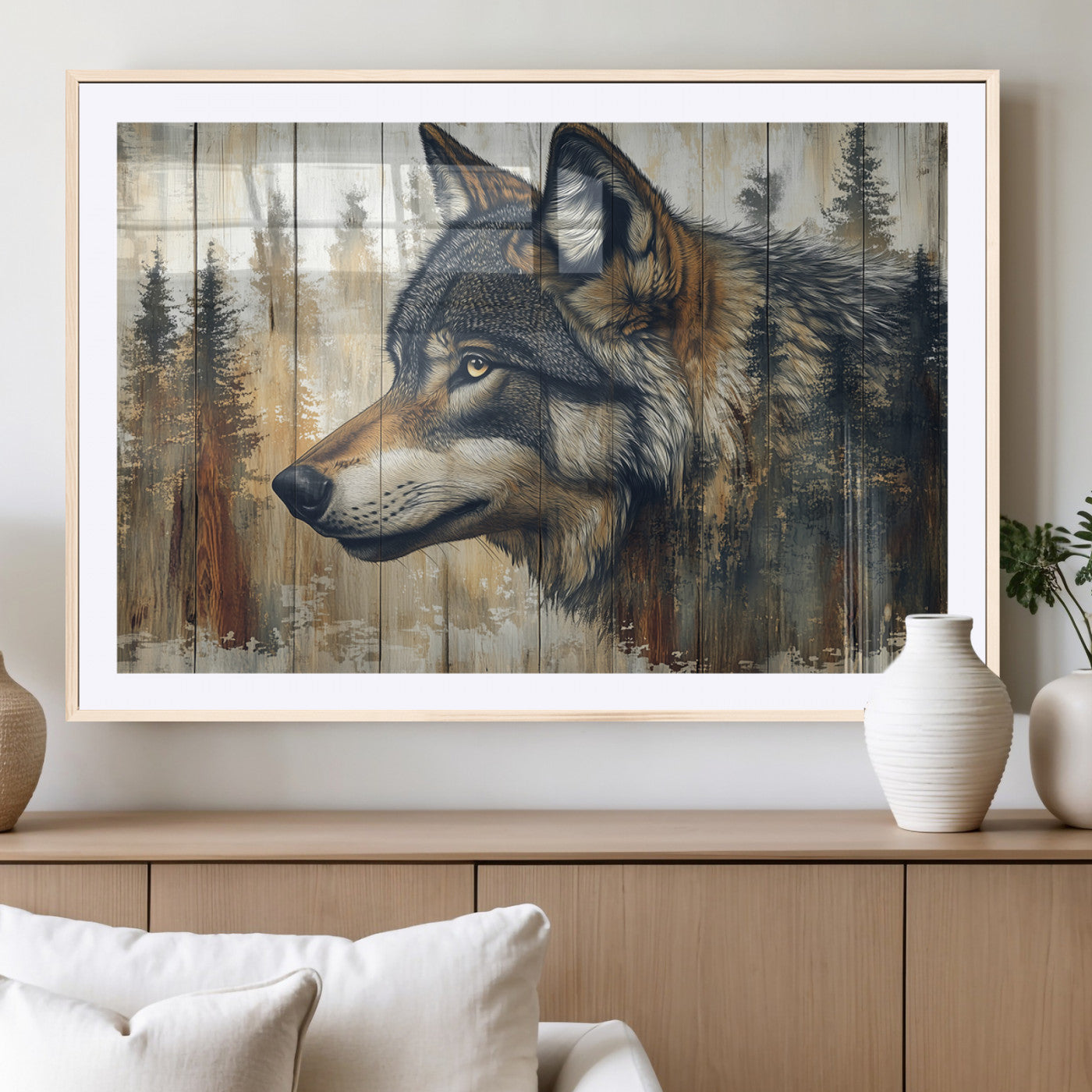 Rustic Wolf Wall Art Canvas Print – Vintage Woodland