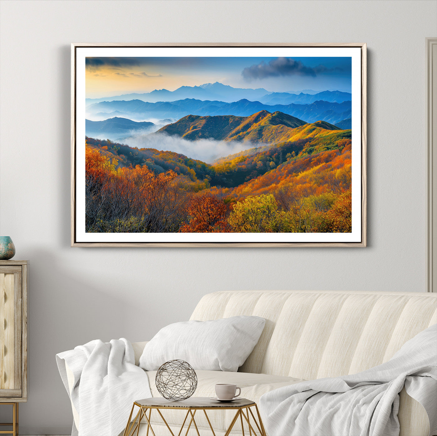 Autumn Mountains Wall Art Canvas Print – Foggy Peaks