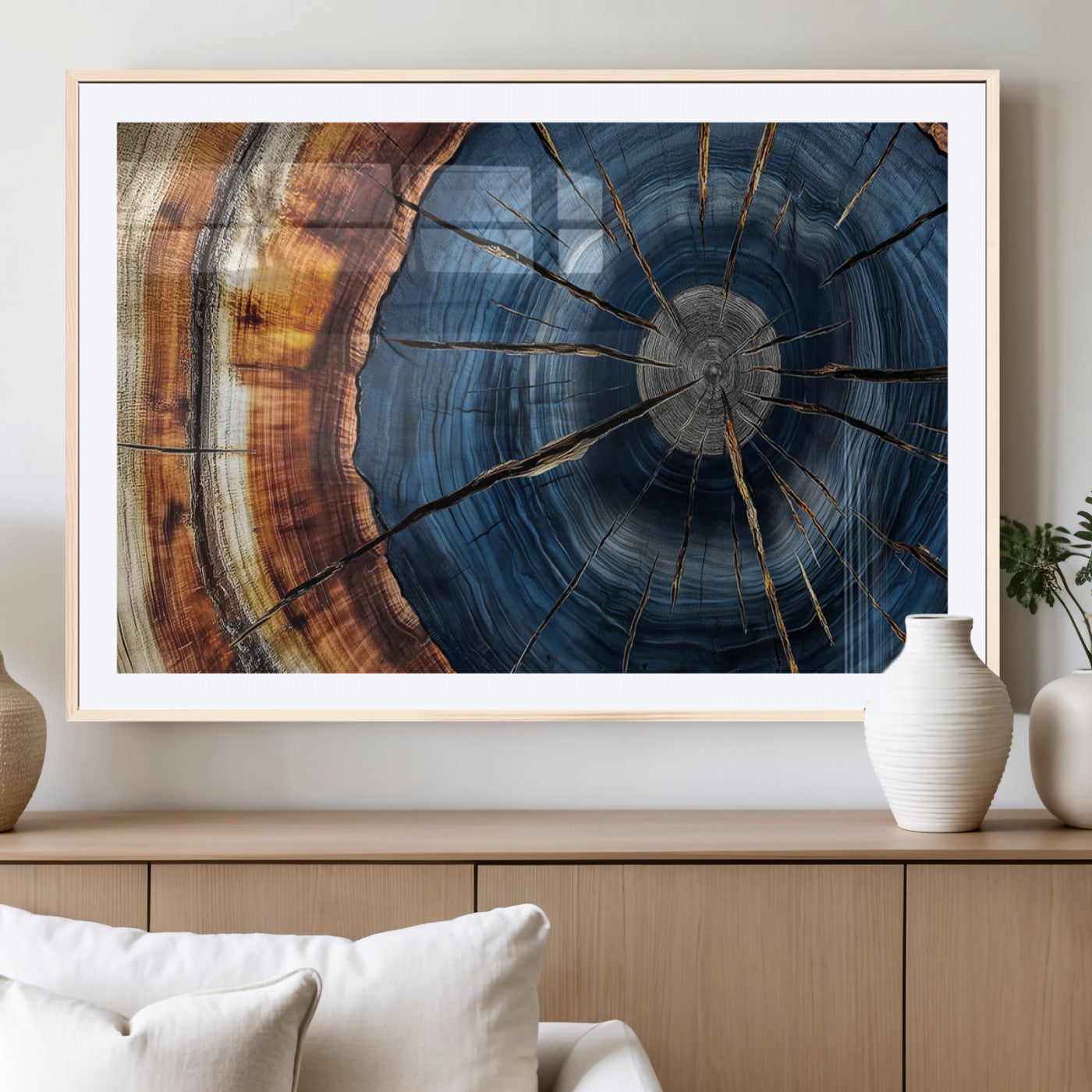 Framed Abstract Tree Ring Wall Art Print Natural Rustic Wood