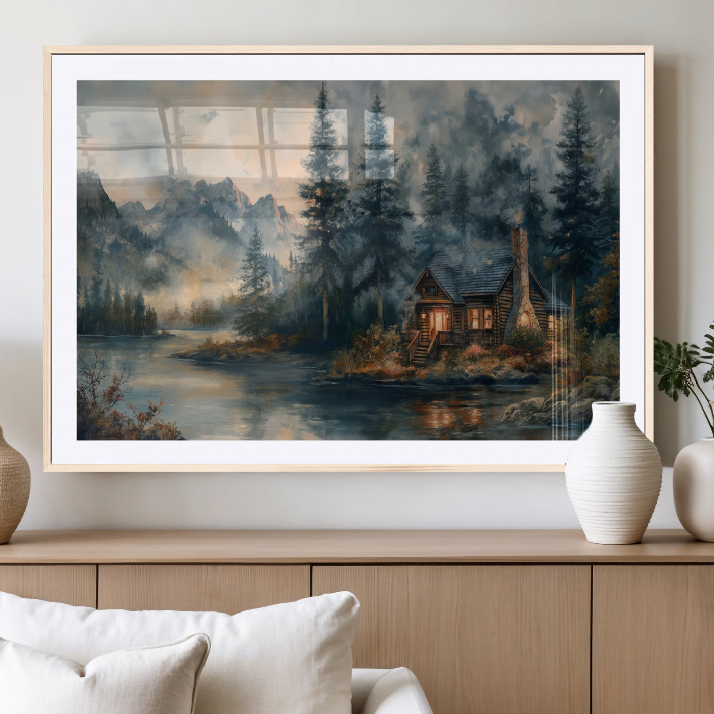 Rustic Cabin Woods Wall Art Print | Lake in a Forest Canvas