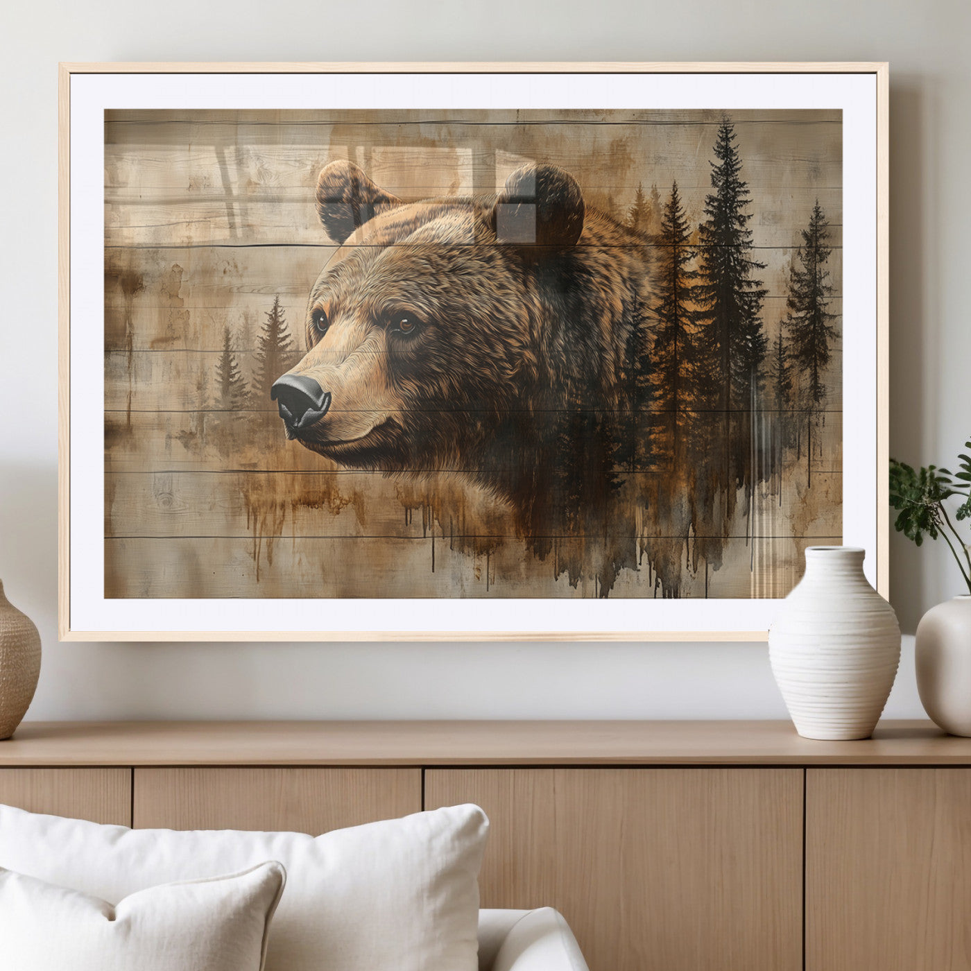 Rustic Grizzly Bear Wall Art, Abstract Grizzly 399 Bear Wall