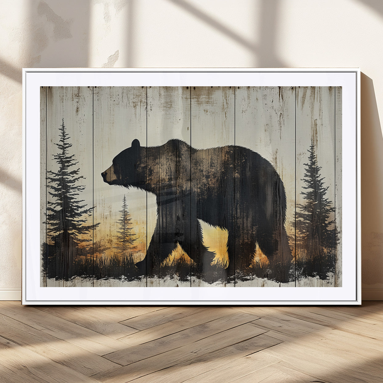 Vintage Bear Wall Art Canvas Print for Farmhouse - Mountain