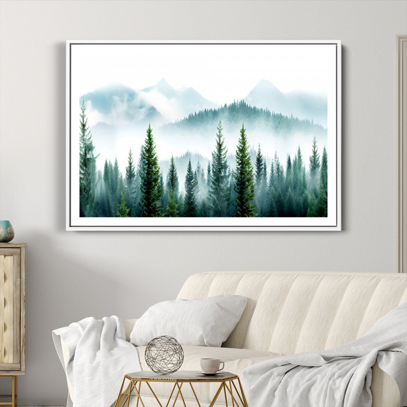 Pine Forest Wall Art Canvas Print – Misty Mountains Foggy
