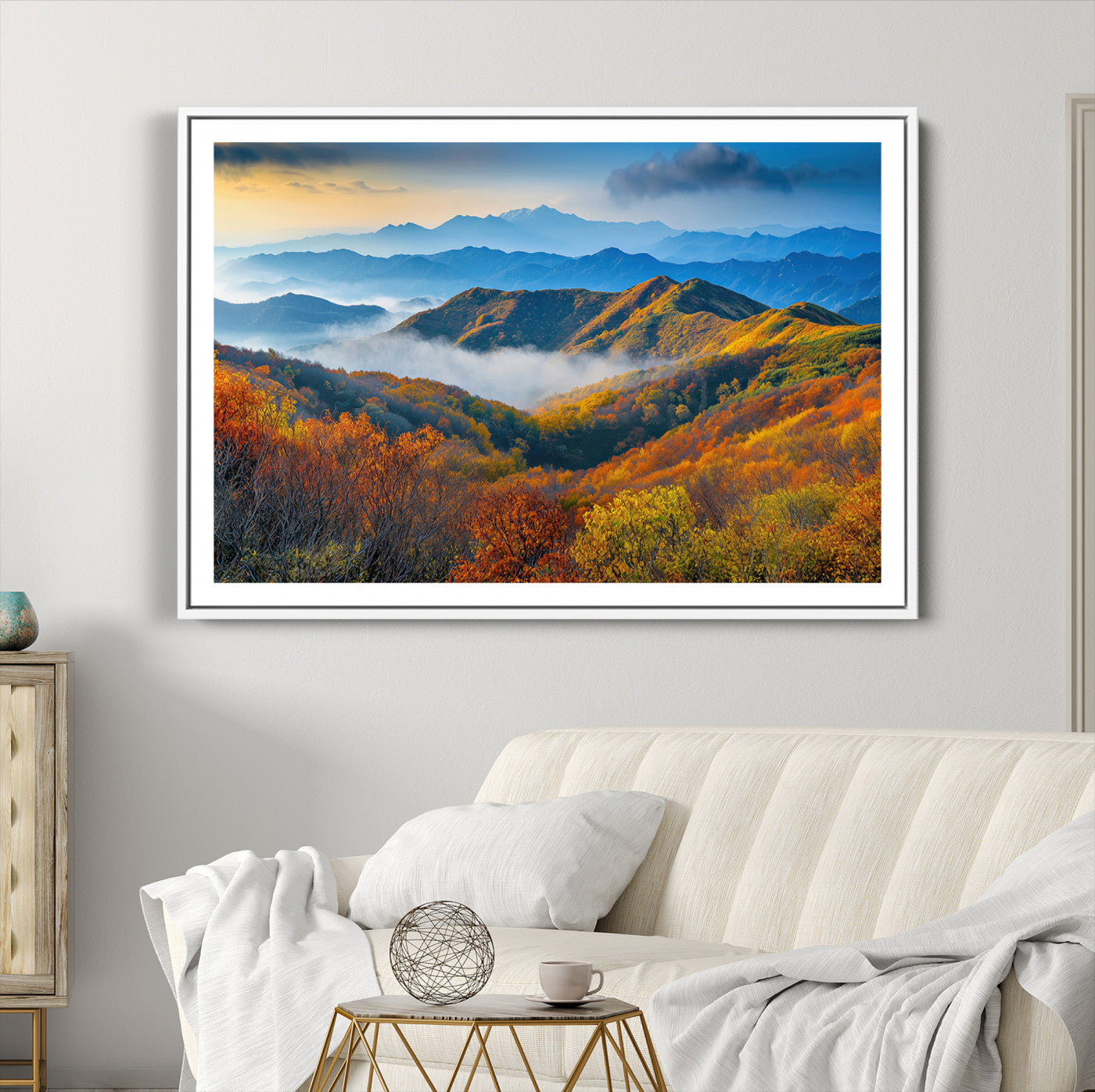 Autumn Mountains Wall Art Canvas Print – Foggy Peaks
