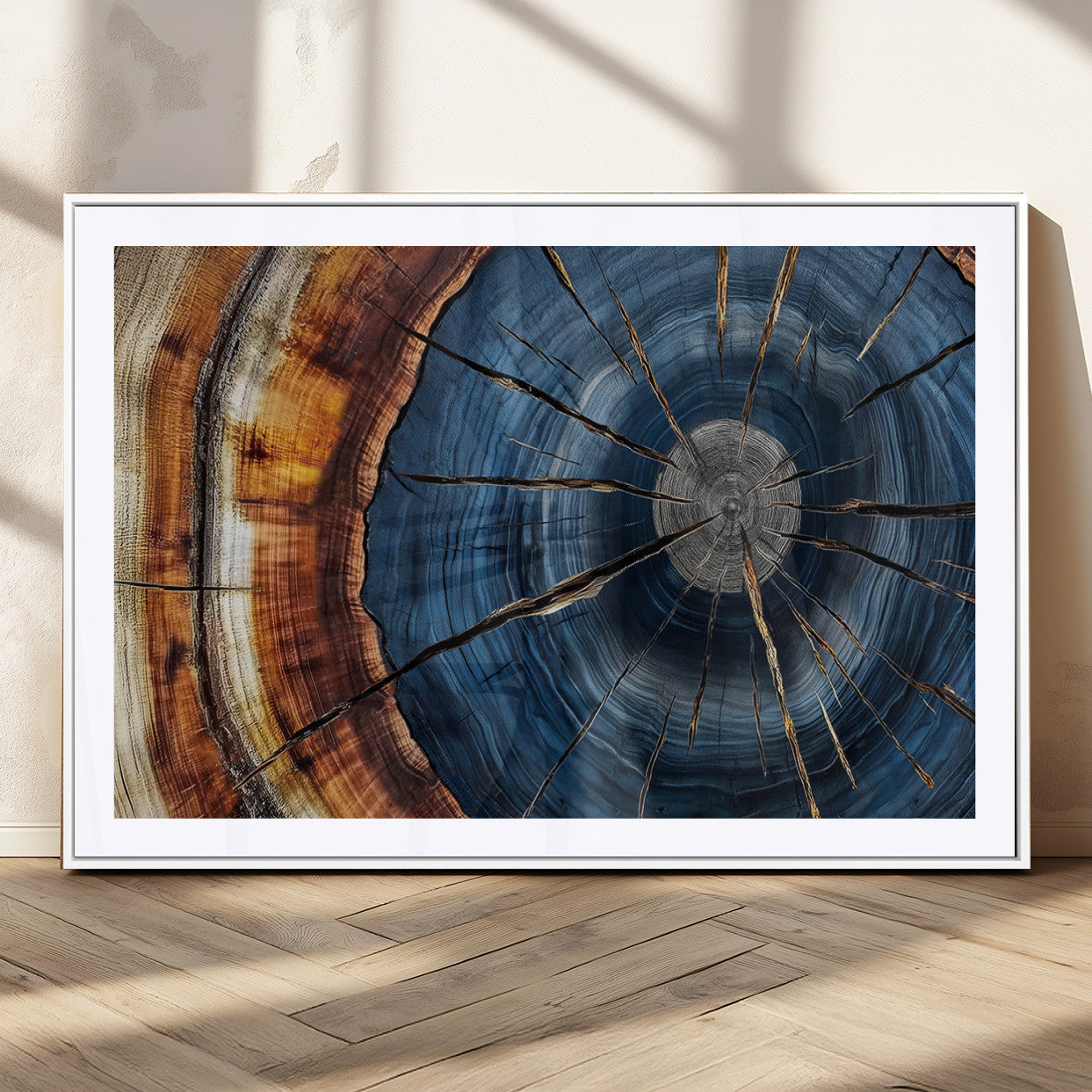 Framed Abstract Tree Ring Wall Art Print Natural Rustic Wood
