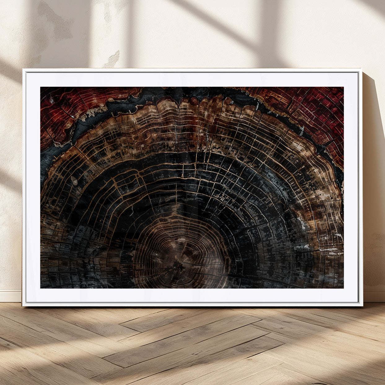 Dark Wood Ring Wall Art Canvas Print – Framed Abstract Tree