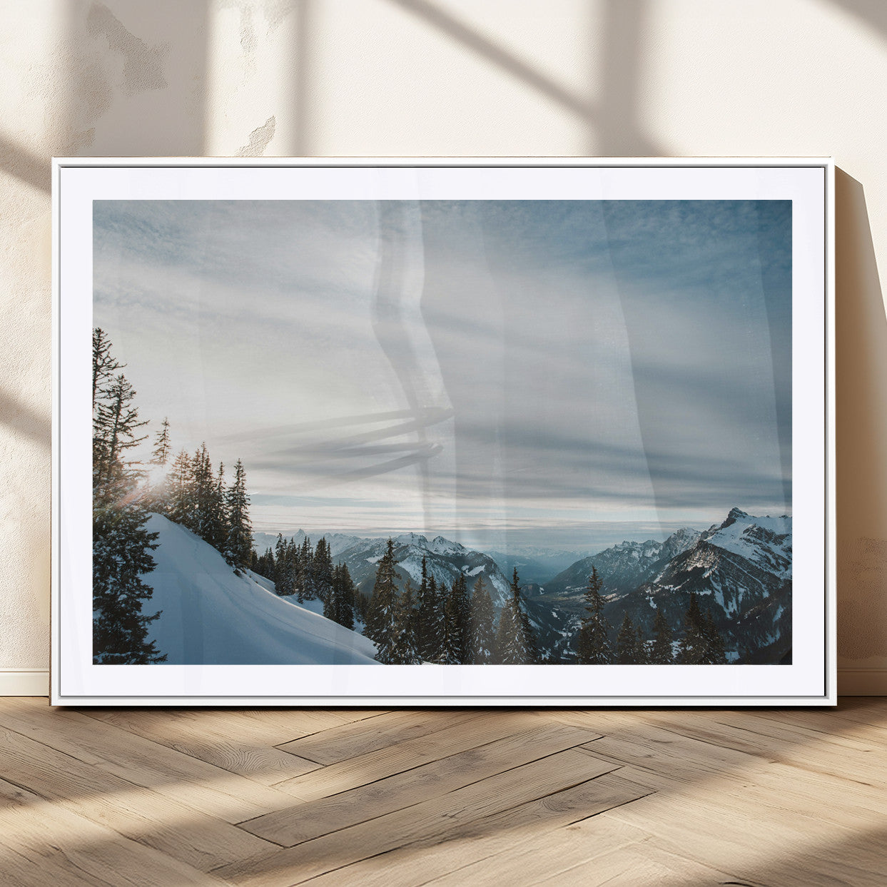 Snowy Mountains Wall Art Canvas Print – Framed Alpine