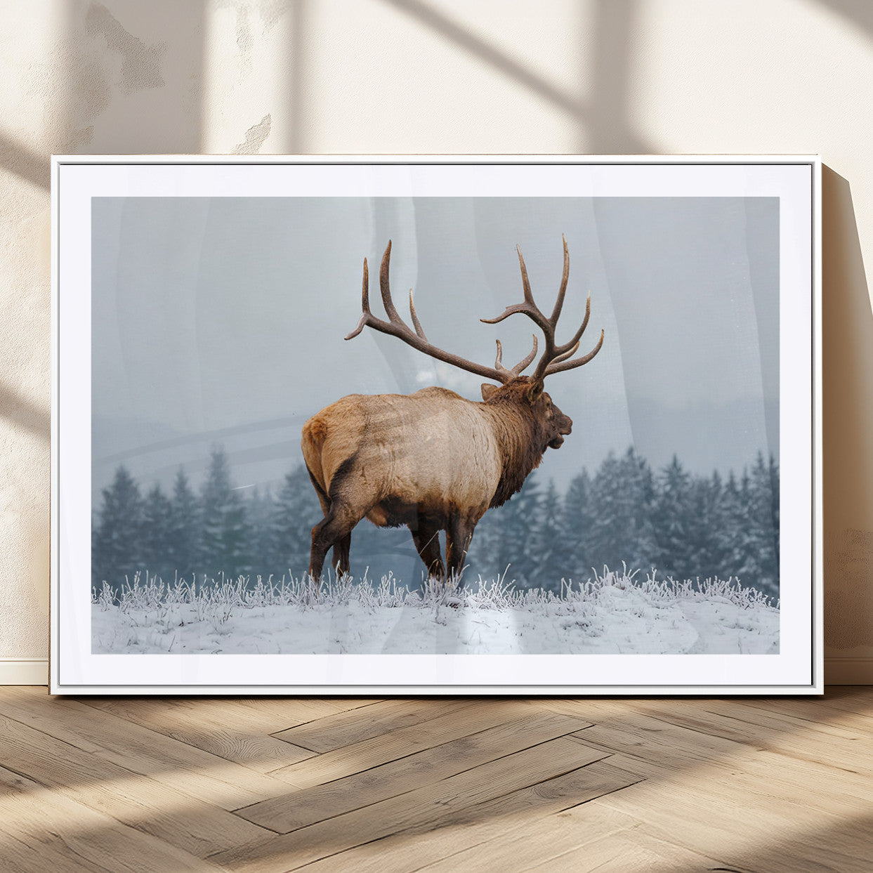 Majestic Elk Snowy Forest Wall Art Canvas Print – Winter