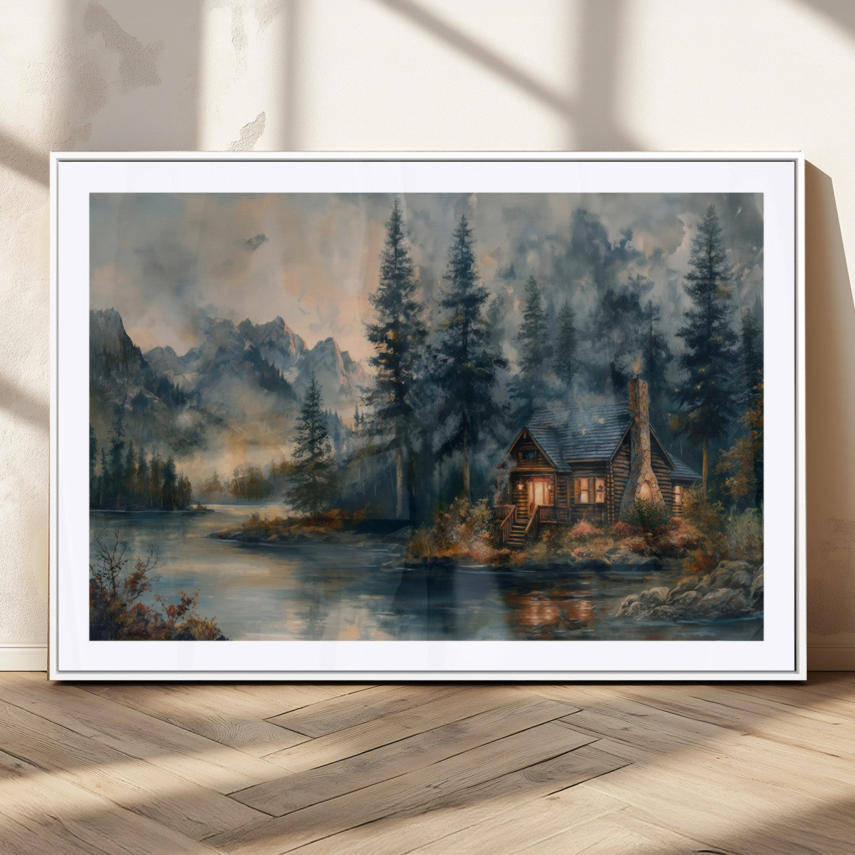 Rustic Cabin Woods Wall Art Print | Lake in a Forest Canvas