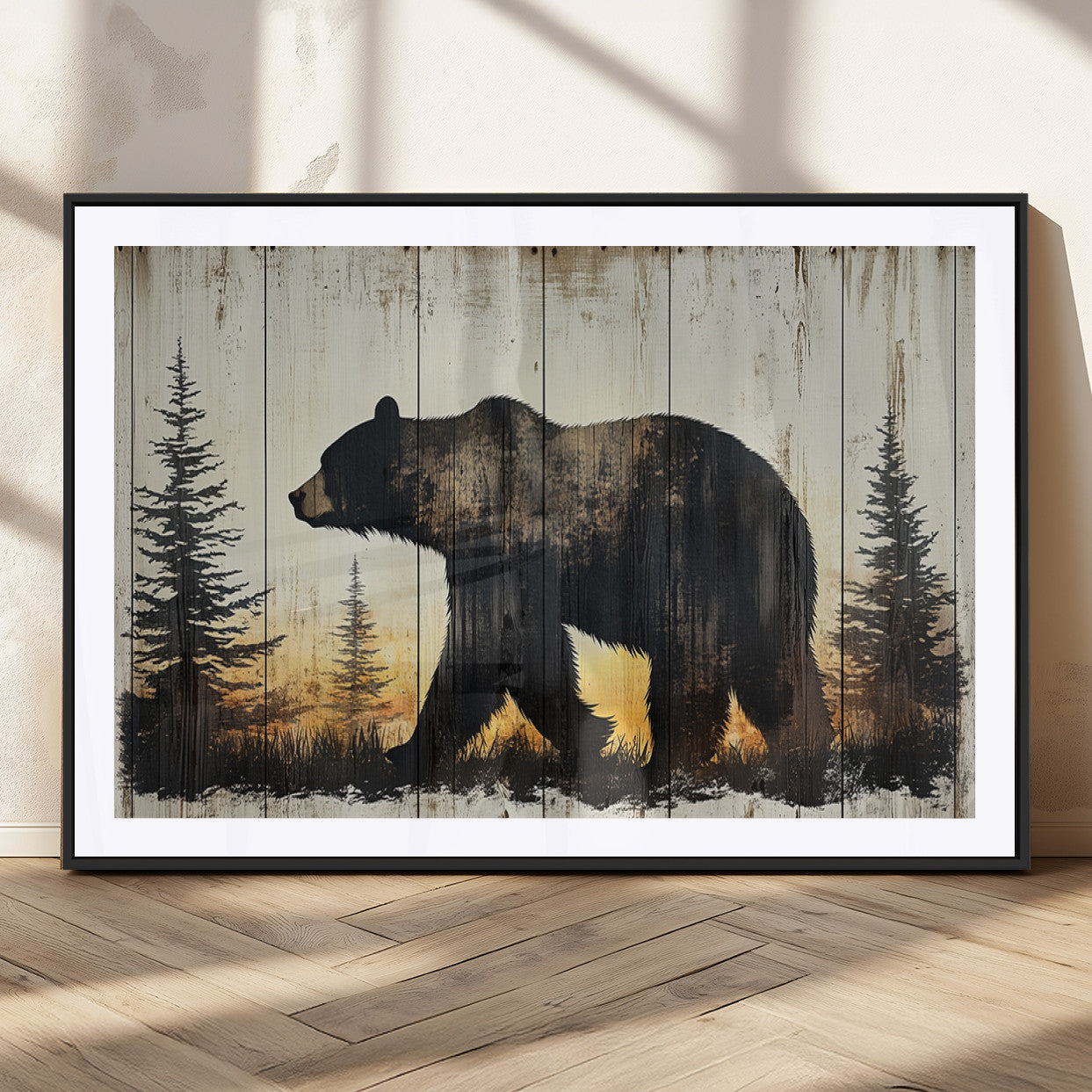 Vintage Bear Wall Art Canvas Print for Farmhouse - Mountain