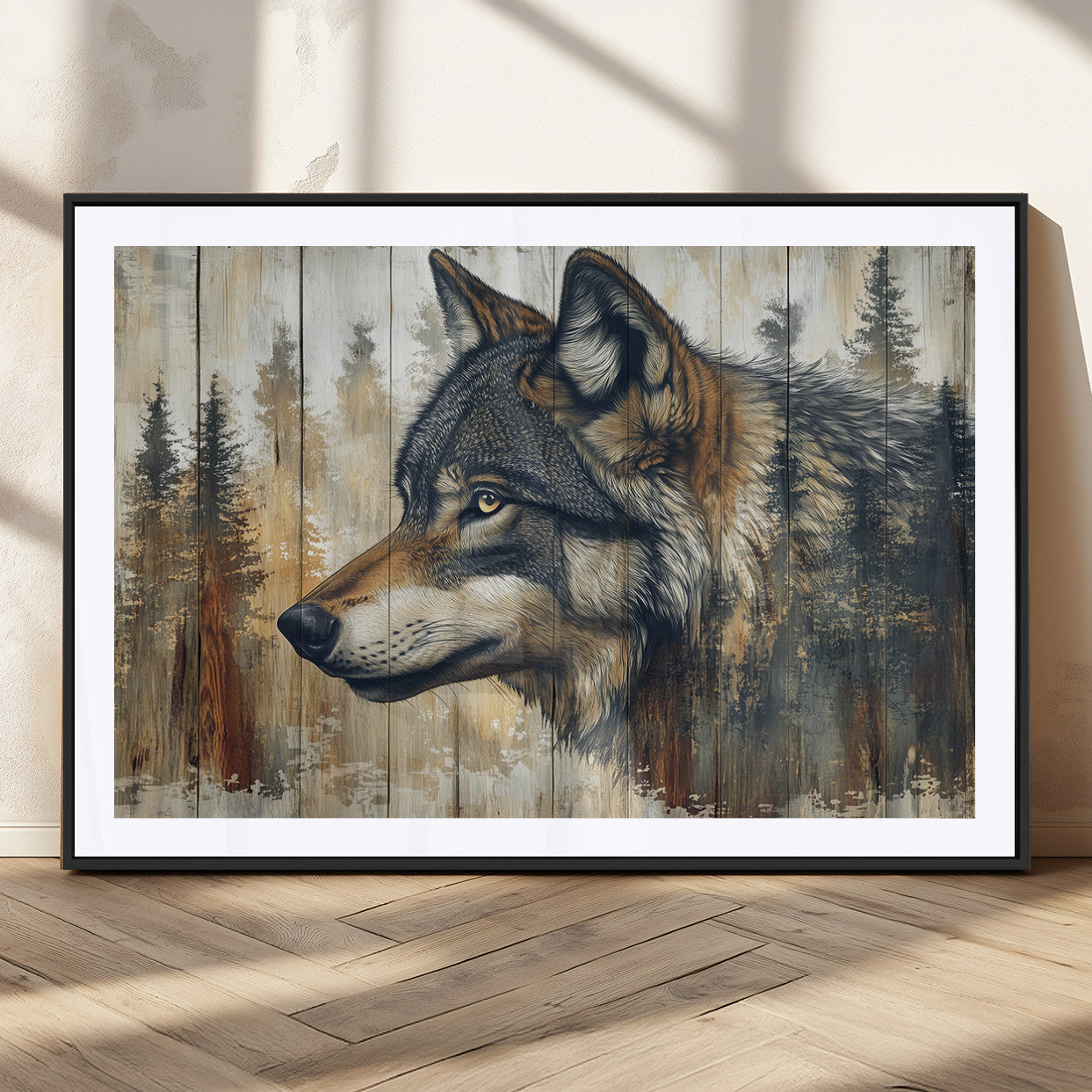 Rustic Wolf Wall Art Canvas Print – Vintage Woodland