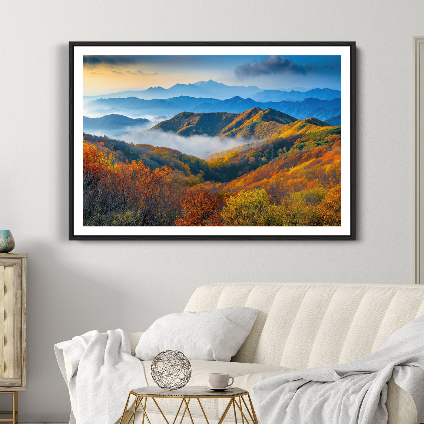 Autumn Mountains Wall Art Canvas Print – Foggy Peaks