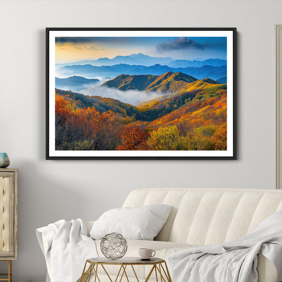 Autumn Mountains Wall Art Canvas Print – Foggy Peaks