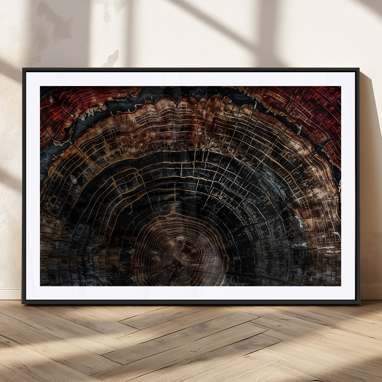 Dark Wood Ring Wall Art Canvas Print – Framed Abstract Tree