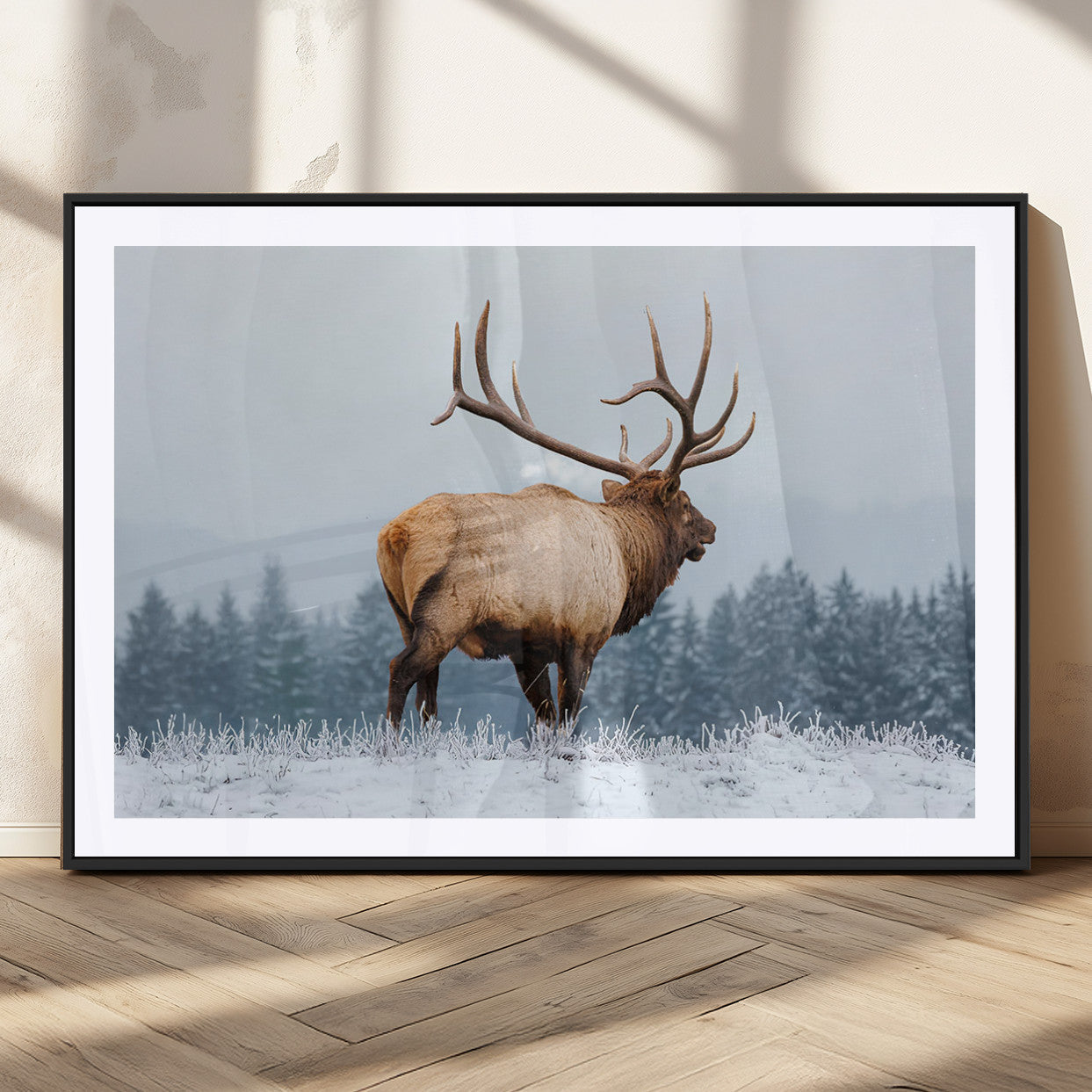 Majestic Elk Snowy Forest Wall Art Canvas Print – Winter