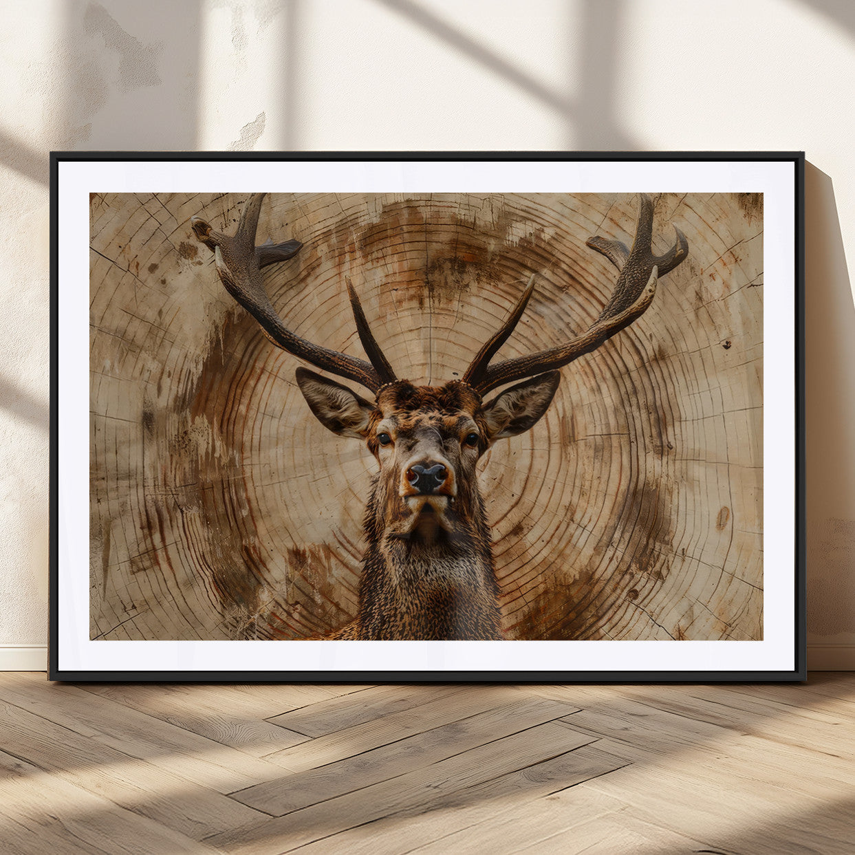 Wood Abstract Deer Wall Art | Rustic Wildlife Canvas Print |