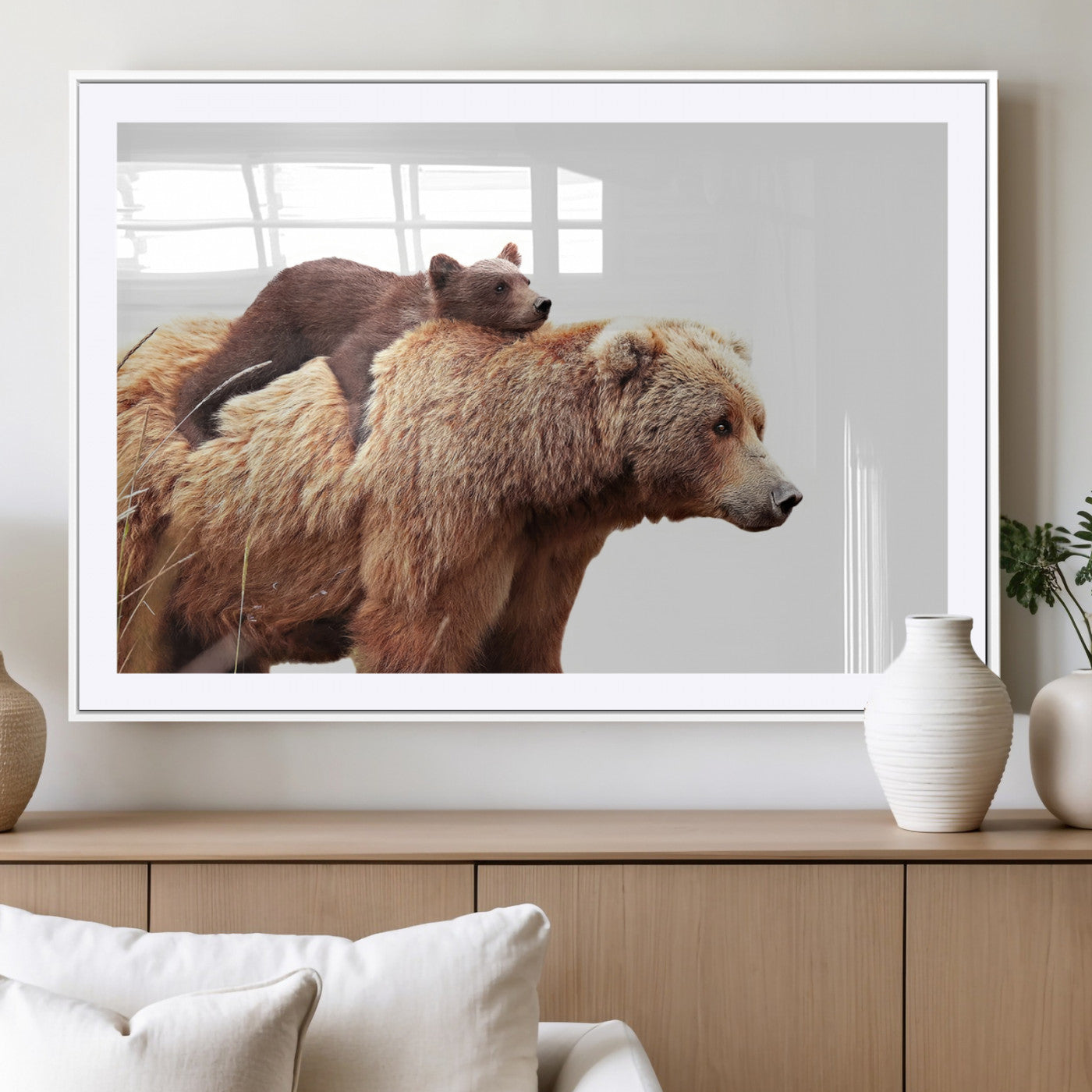 Mother and Baby Bear Canvas Wall Art - Adorable Wildlife