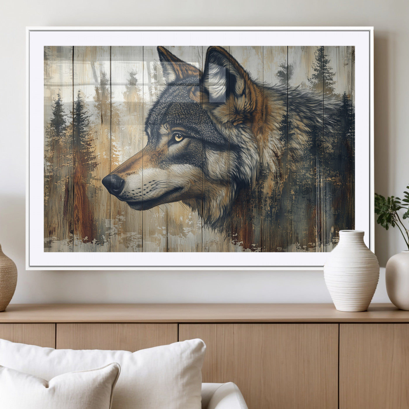 Rustic Wolf Wall Art Canvas Print – Vintage Woodland