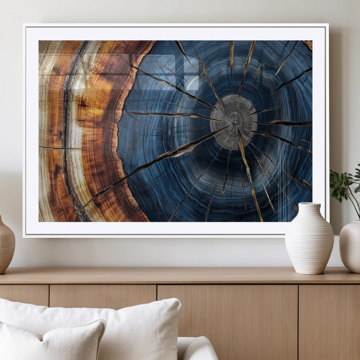 Framed Abstract Tree Ring Wall Art Print Natural Rustic Wood