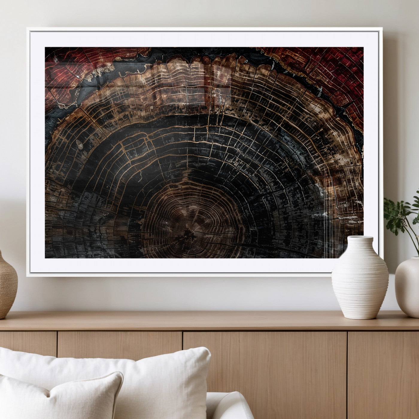 Dark Wood Ring Wall Art Canvas Print – Framed Abstract Tree