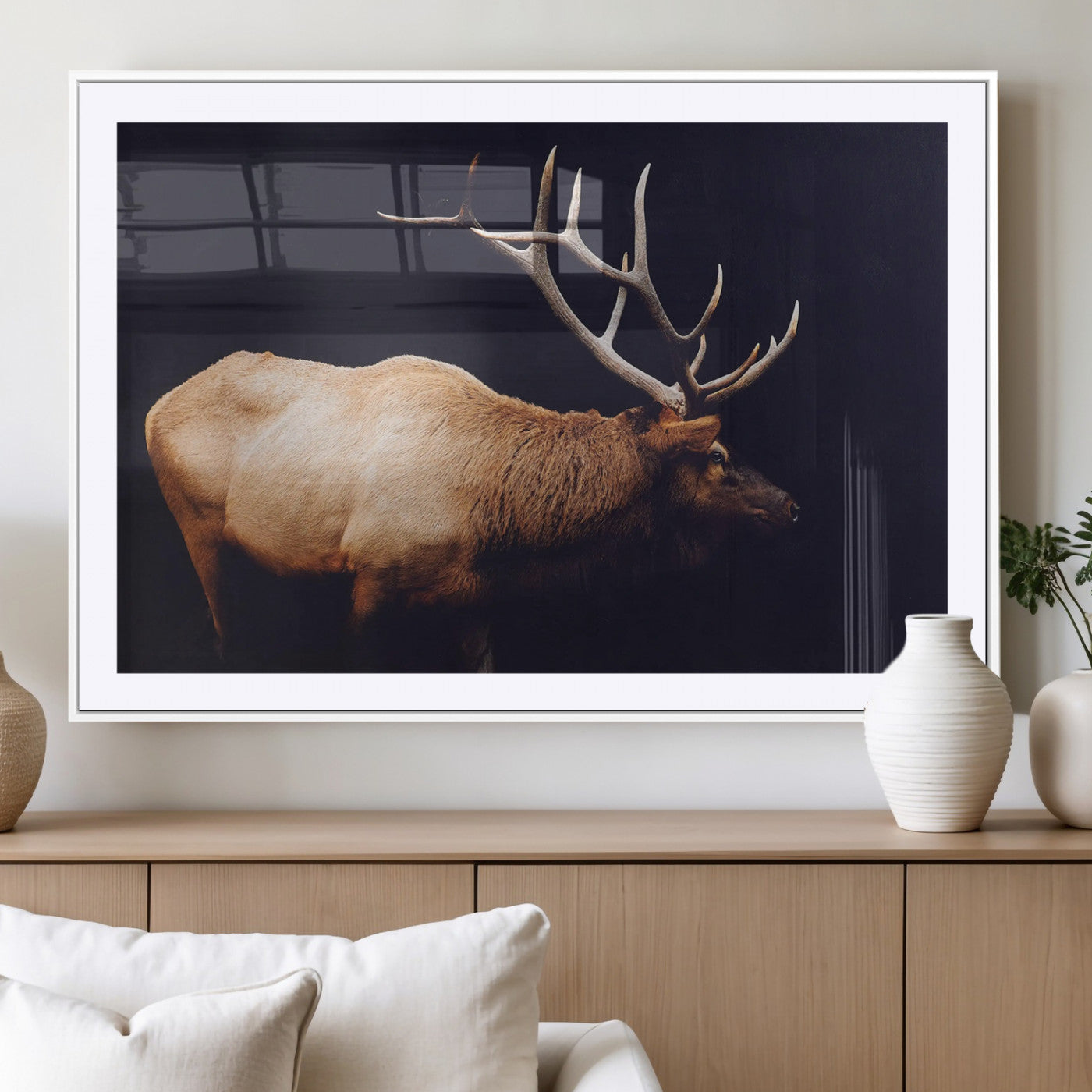 Rustic Elk Wall Art Canvas Print – Framed Moody Wildlife Art