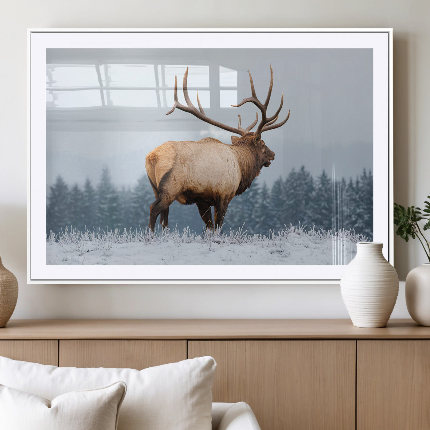 Majestic Elk Snowy Forest Wall Art Canvas Print – Winter