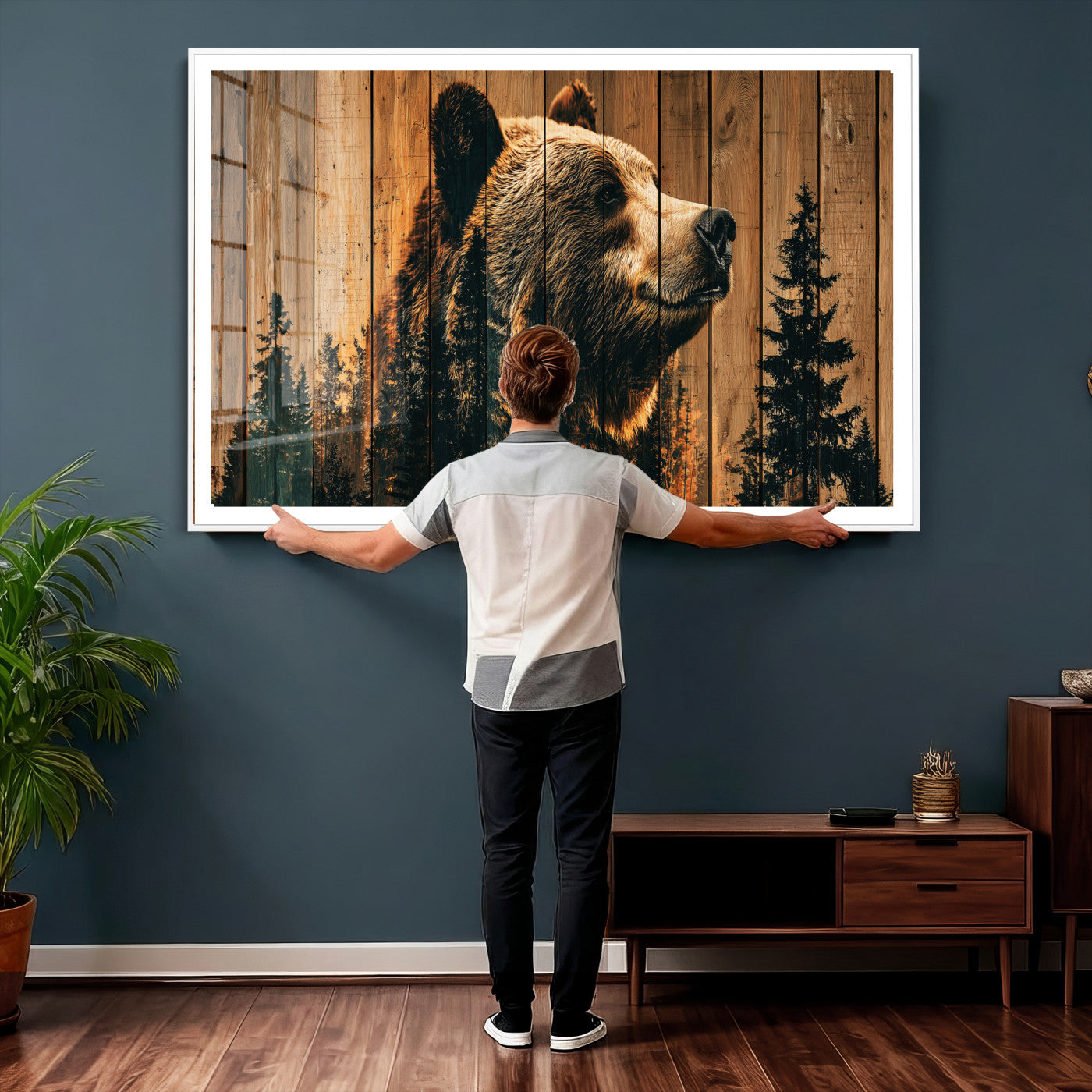 Rustic Bear Wall Art Canvas Print – Woodland Wildlife