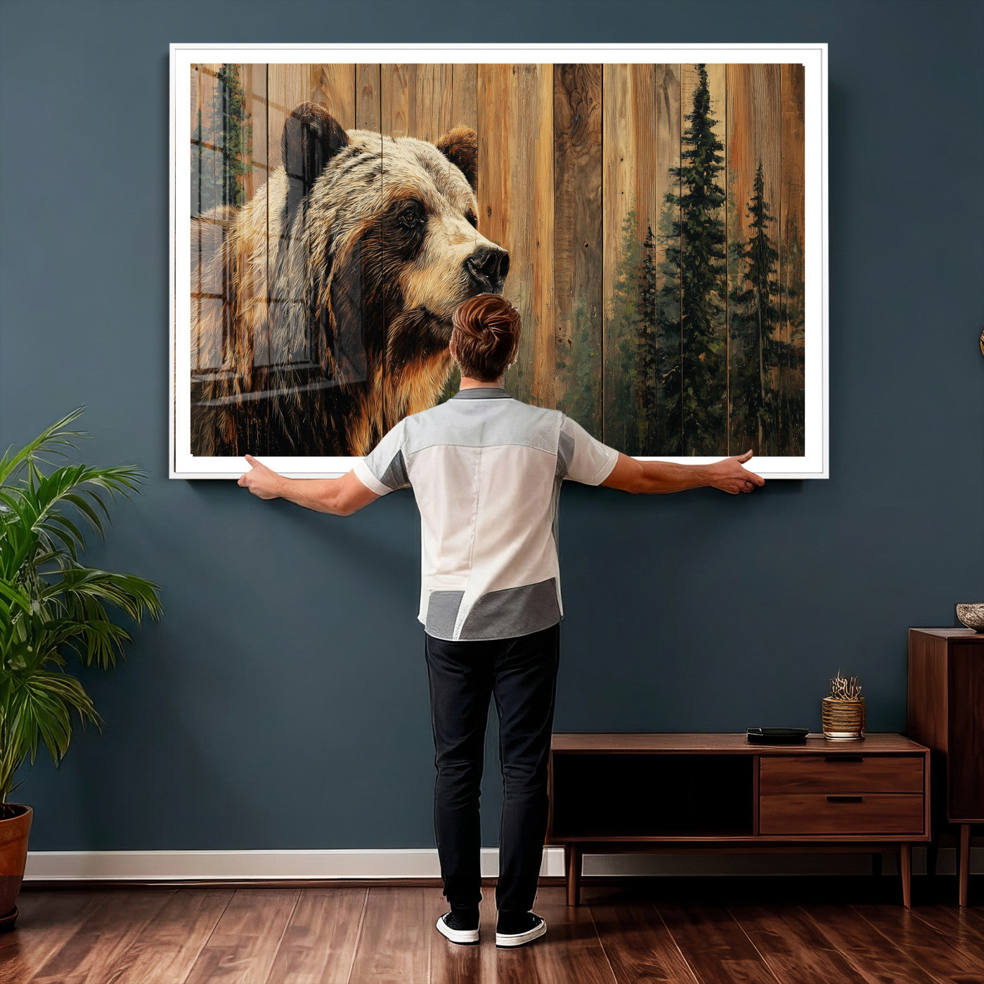 Grizzly Bear Wall Art Canvas Print, Rustic Wildlife Bear