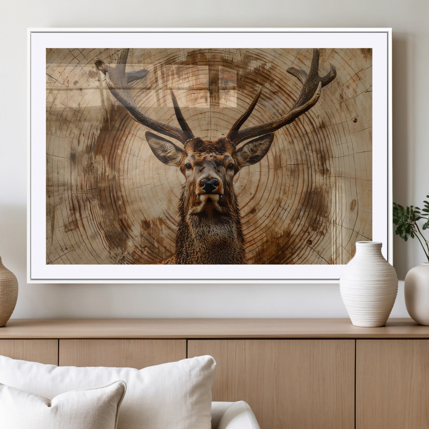 Wood Abstract Deer Wall Art | Rustic Wildlife Canvas Print |