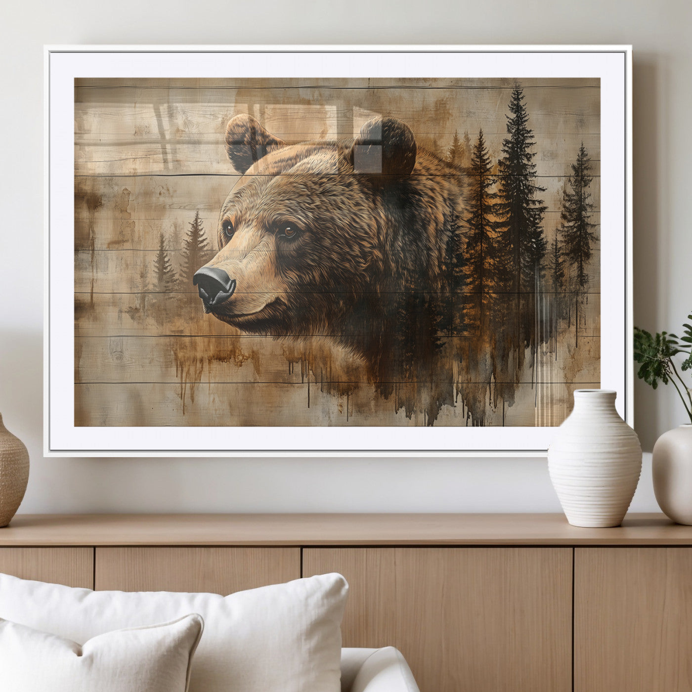 Rustic Grizzly Bear Wall Art, Abstract Grizzly 399 Bear Wall