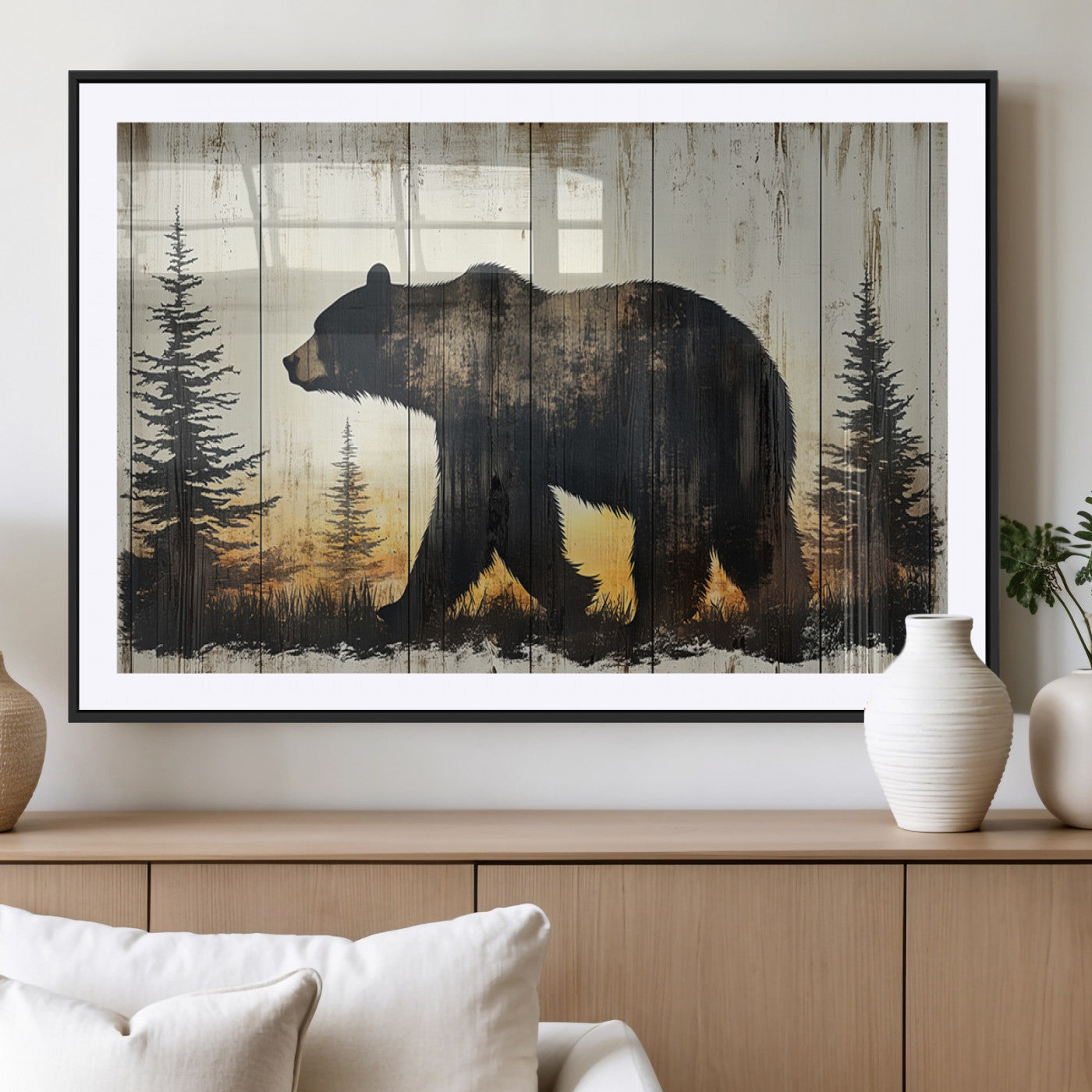 Vintage Bear Wall Art Canvas Print for Farmhouse - Mountain