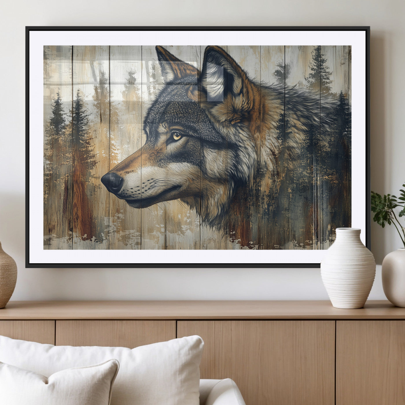Rustic Wolf Wall Art Canvas Print – Vintage Woodland