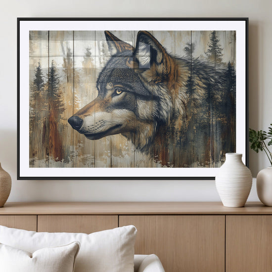 Rustic Wolf Wall Art Canvas Print – Vintage Woodland