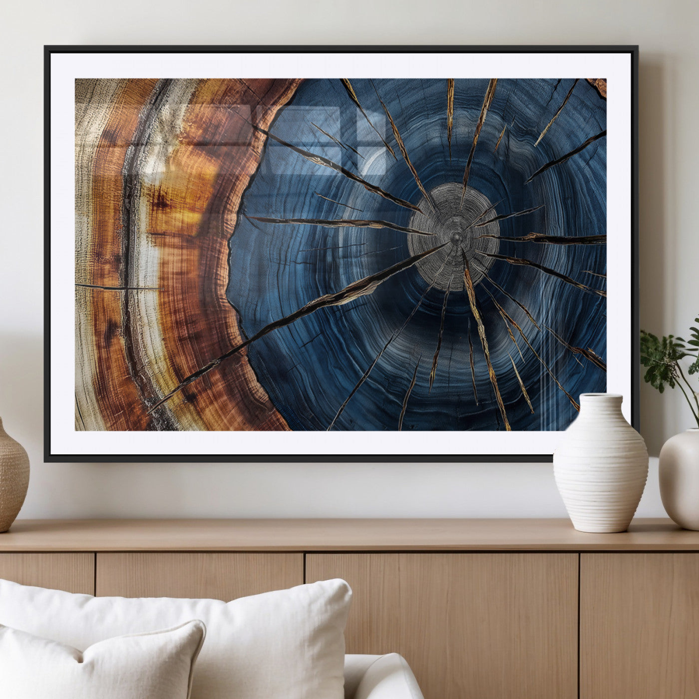 Framed Abstract Tree Ring Wall Art Print Natural Rustic Wood