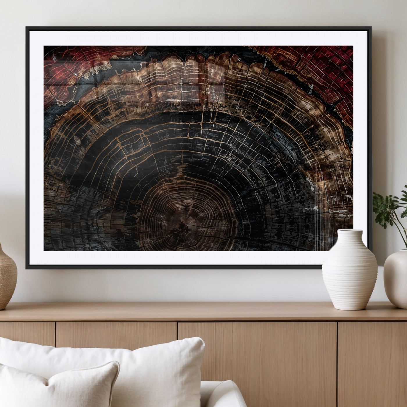 Dark Wood Ring Wall Art Canvas Print – Framed Abstract Tree