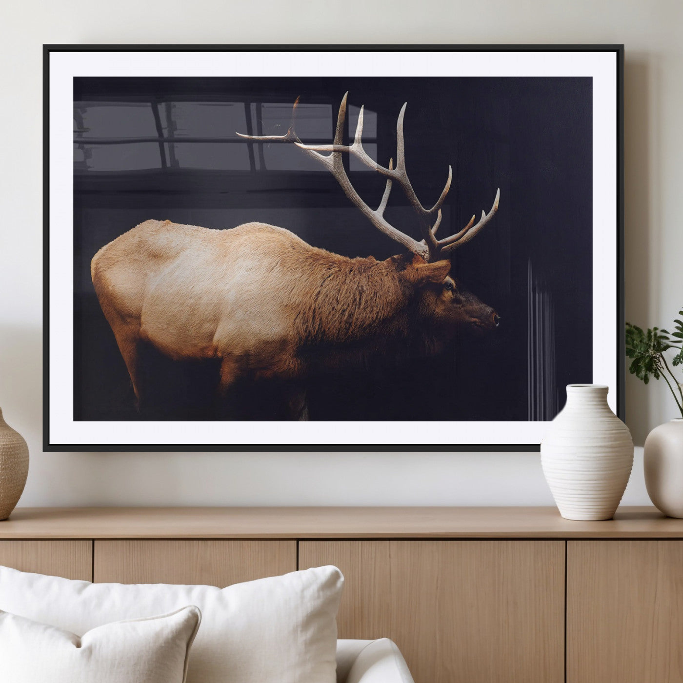 Rustic Elk Wall Art Canvas Print – Framed Moody Wildlife Art