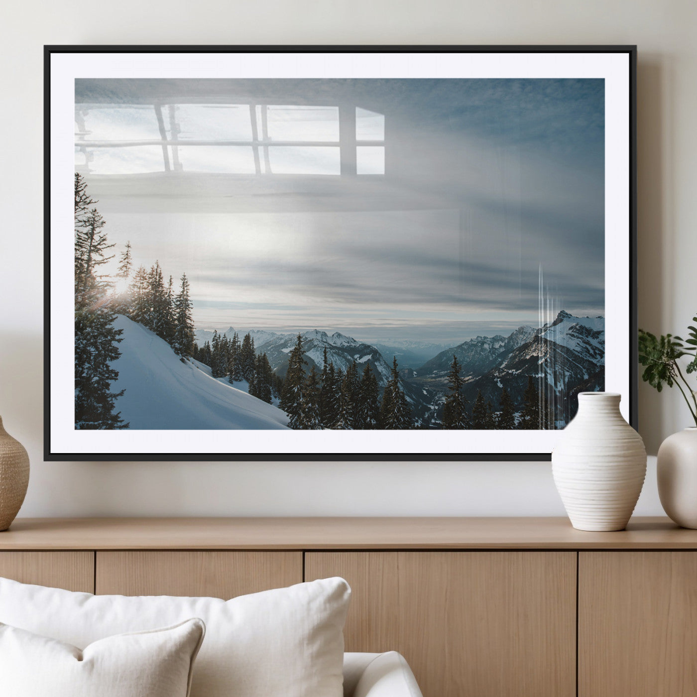 Snowy Mountains Wall Art Canvas Print – Framed Alpine