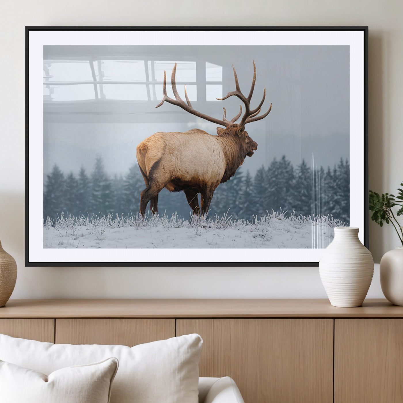 Majestic Elk Snowy Forest Wall Art Canvas Print – Winter