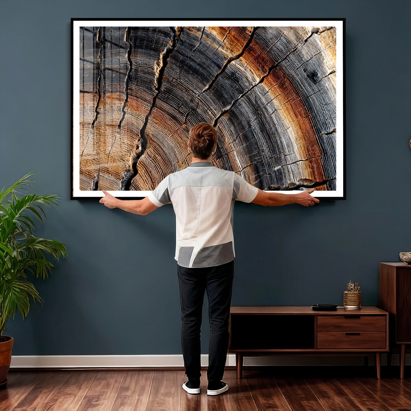 Abstract Tree Ring Wall Art Print – Natural Rustic Wood