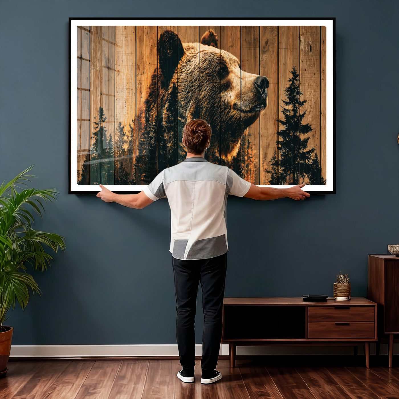 Rustic Bear Wall Art Canvas Print – Woodland Wildlife