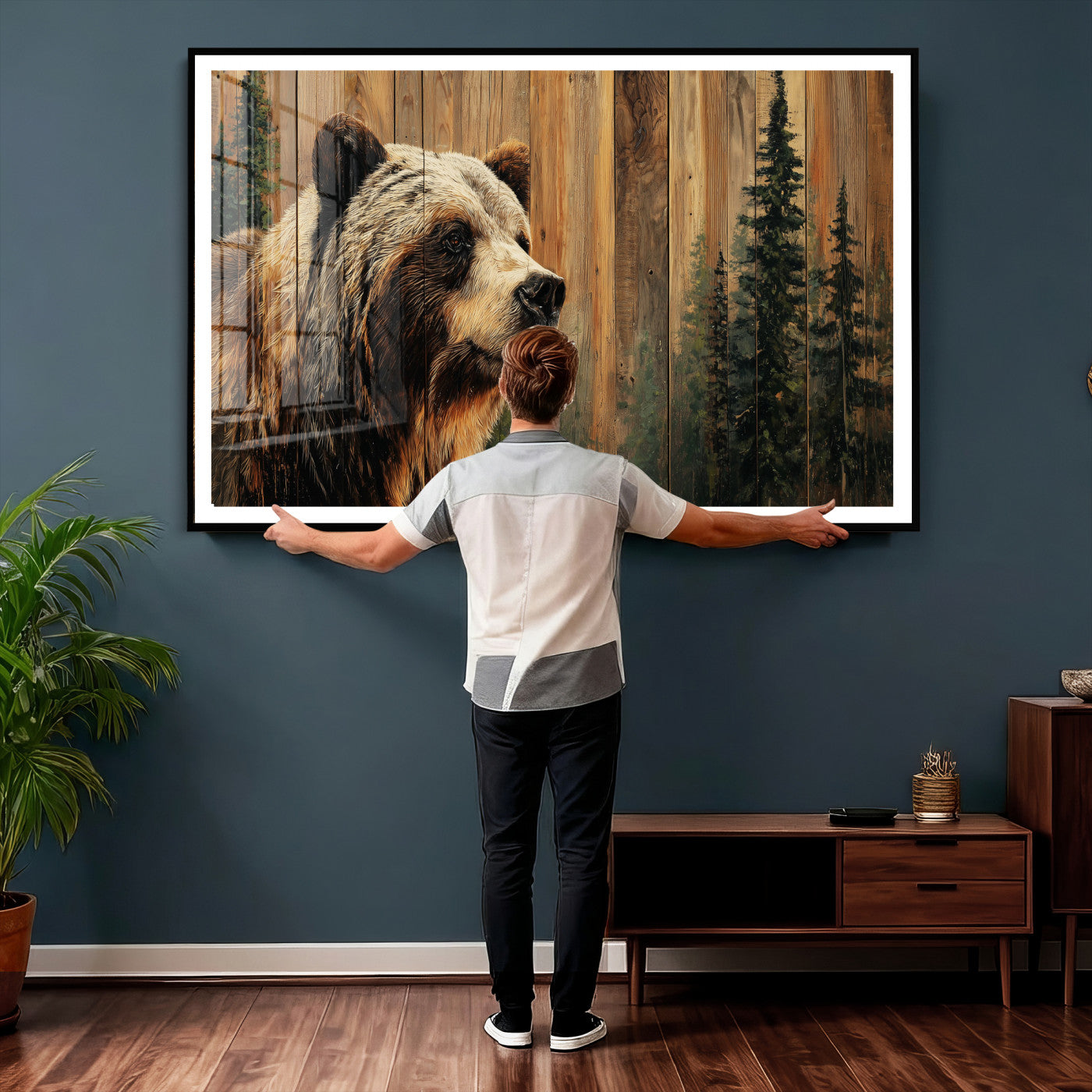 Grizzly Bear Wall Art Canvas Print, Rustic Wildlife Bear