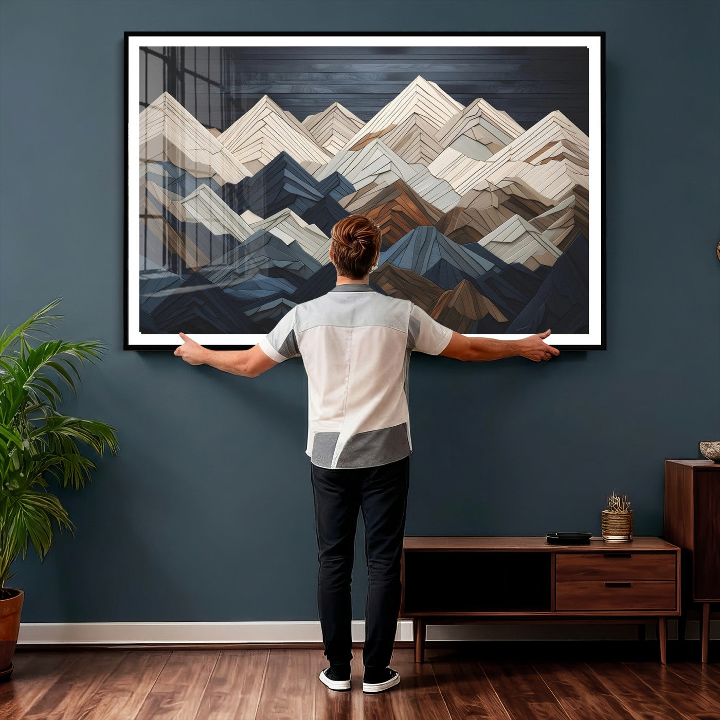Wood Mountain Wall Art | Mountain Canvas Print Wood Decor |